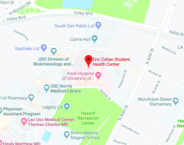 A digital google map image of the location of the Eric Cohen Student Health Center