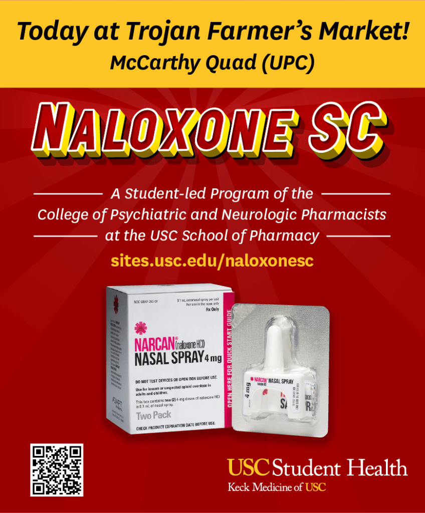 Naloxone SC, naloxone distribution is available at the Farmer's Market at UPC each Wednesday in spring 2023 through April 5.